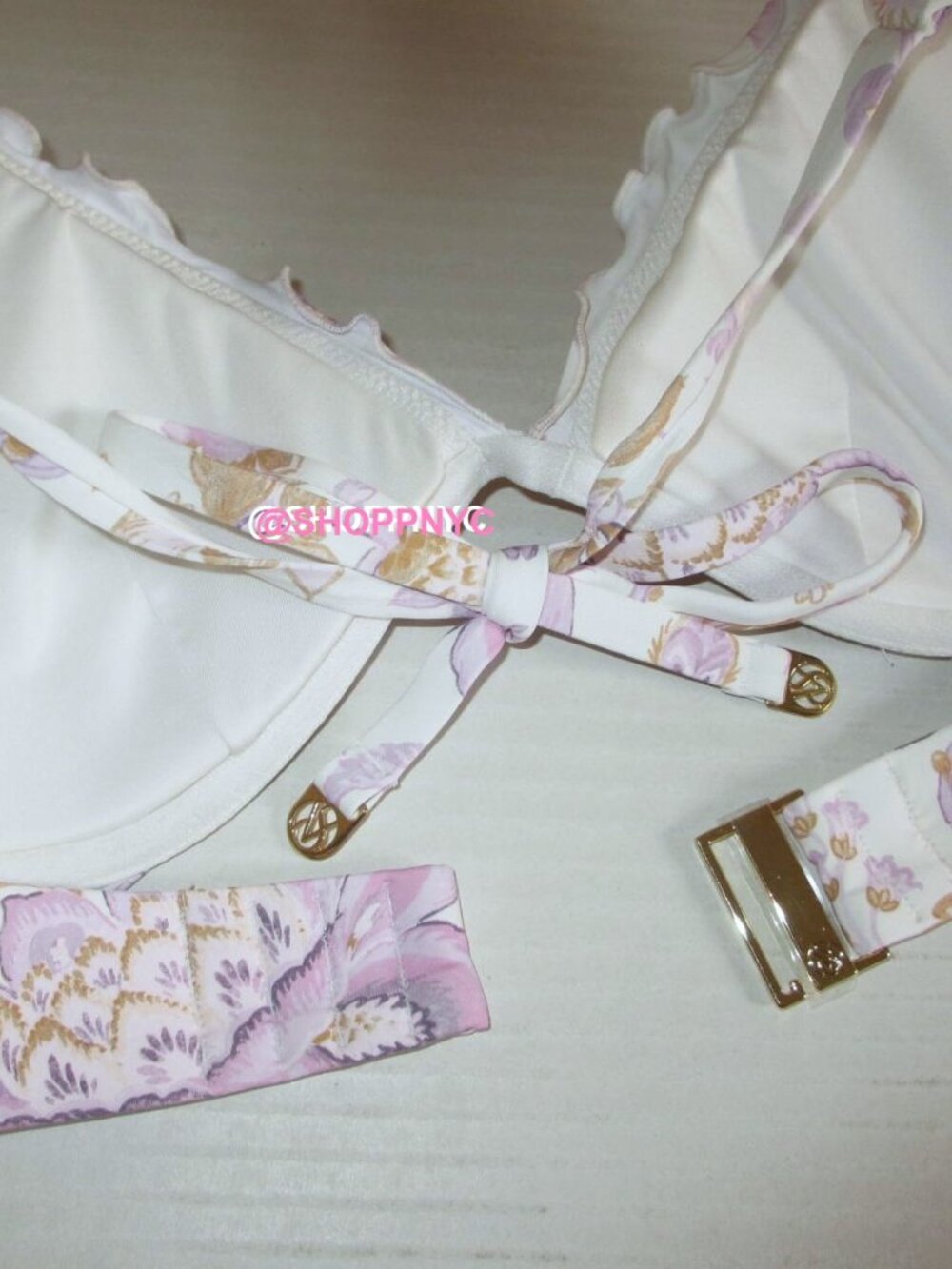 34DDD Victorias Secret Swim Ruffle Halter Bikini Top White Violet Floral $50 - Picture 8 of 10